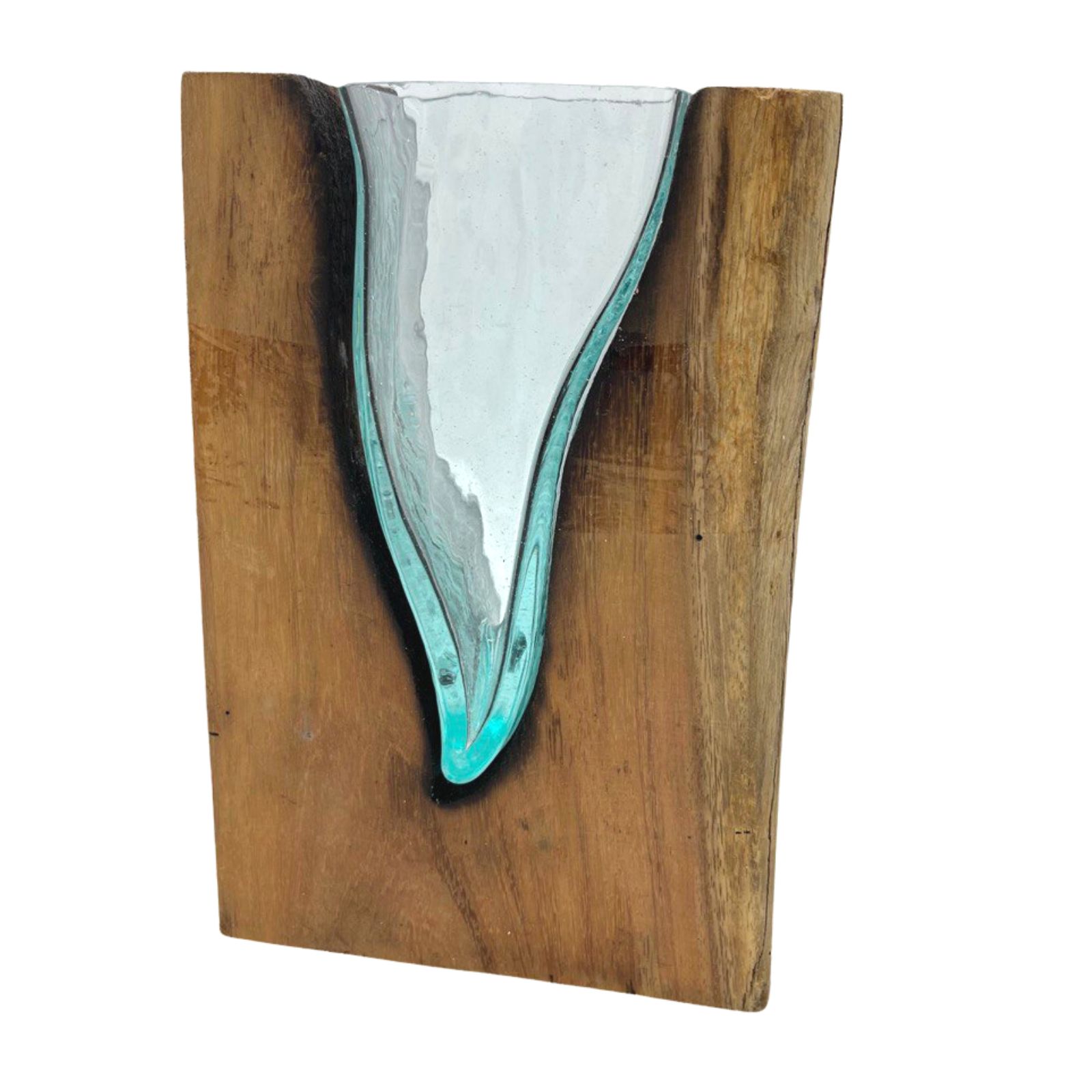 Vase verre soufflé sur bois rustique - DECO AUTHENTIQUE - V