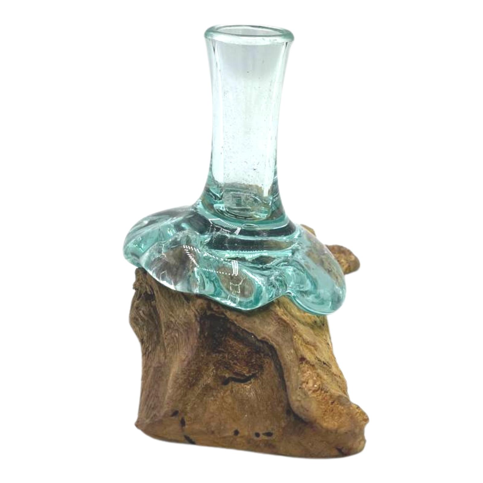 Vase verre soufflé sur bois rustique - DECO AUTHENTIQUE - 
