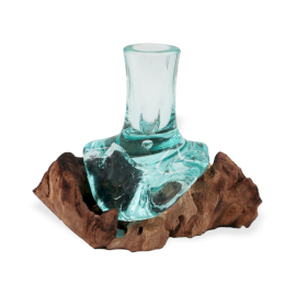 Vase verre soufflé sur bois rustique - DECO AUTHENTIQUE - 