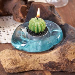 Bougeoir verre soufflé sur bois rustique - DECO AUTHENTIQUE - 