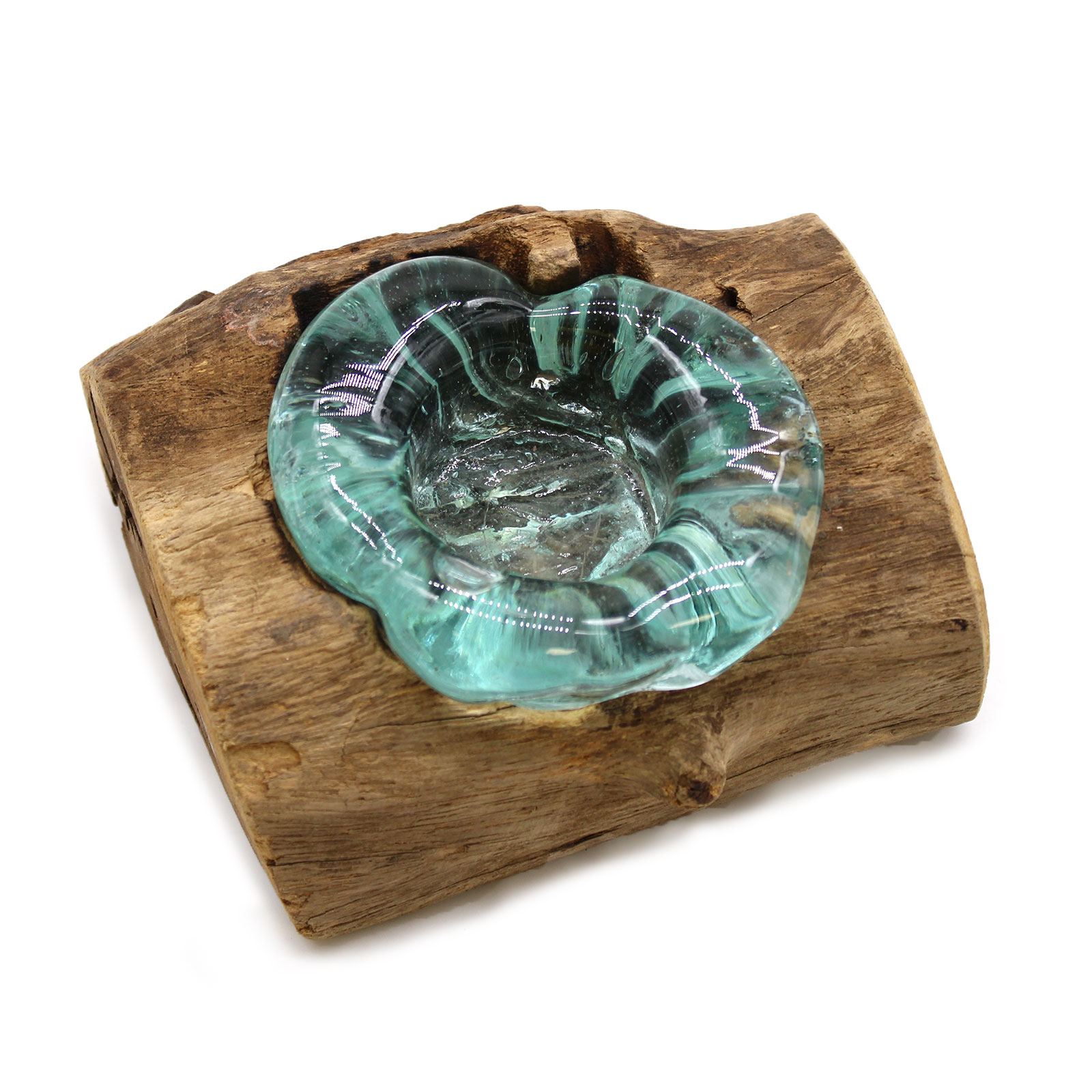 Bougeoir verre soufflé sur bois rustique - DECO AUTHENTIQUE - 