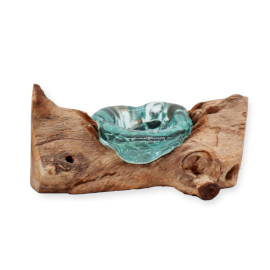Bougeoir verre soufflé sur bois rustique - DECO AUTHENTIQUE - 