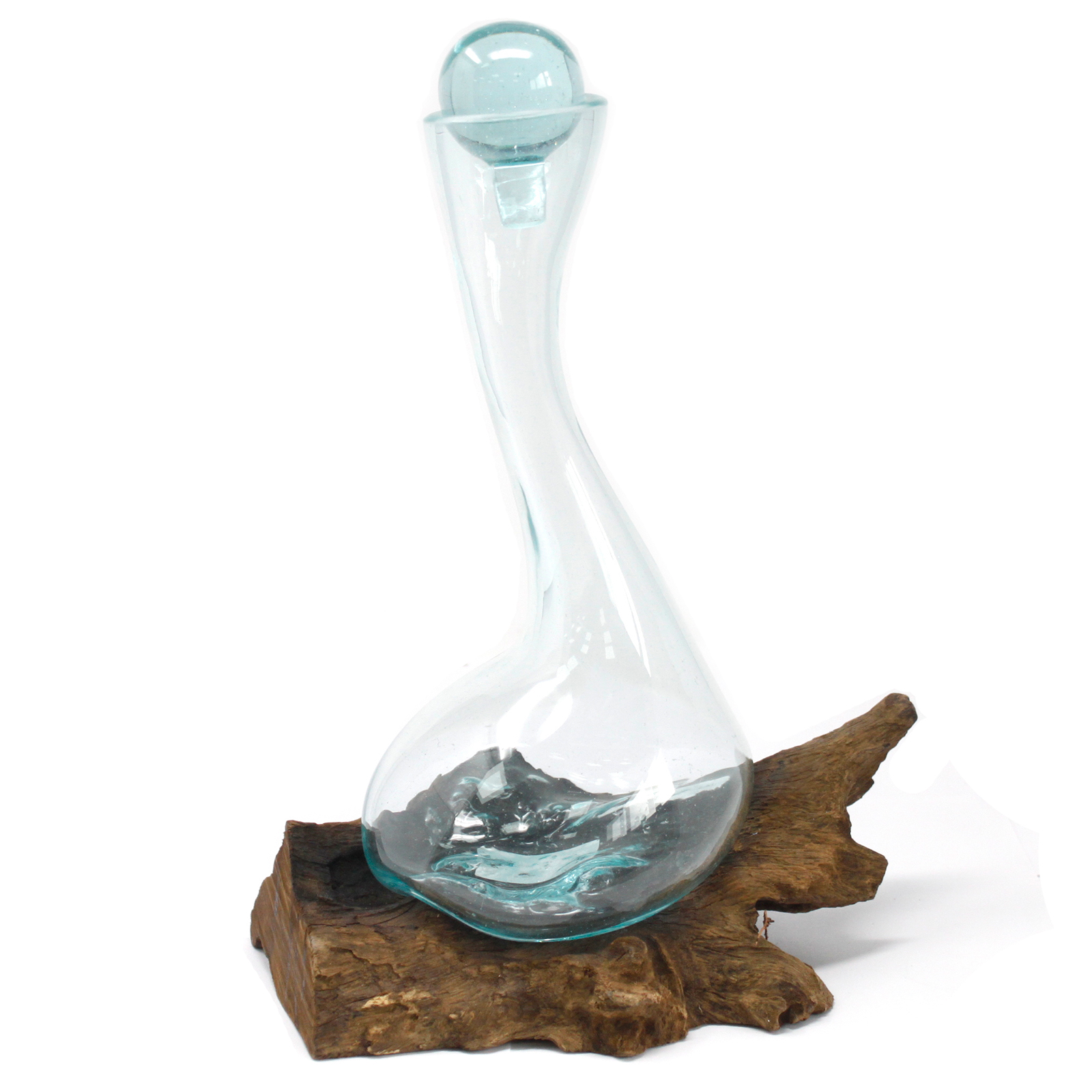 Carafe - Verre soufflé sur bois rustique - DECO AUTHENTIQUE