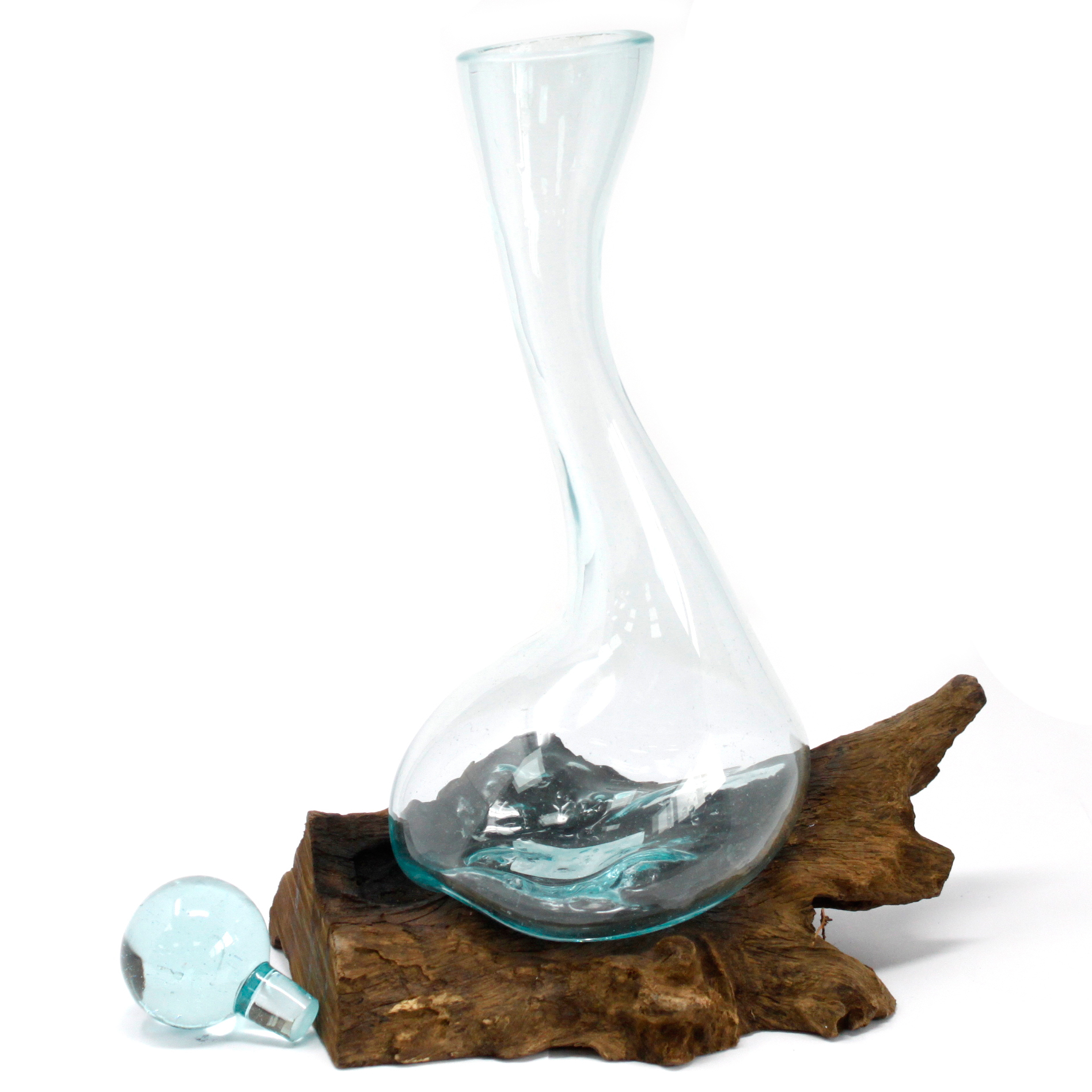 Carafe  - Verre soufflé sur bois rustique - DECO AUTHENTIQUE 