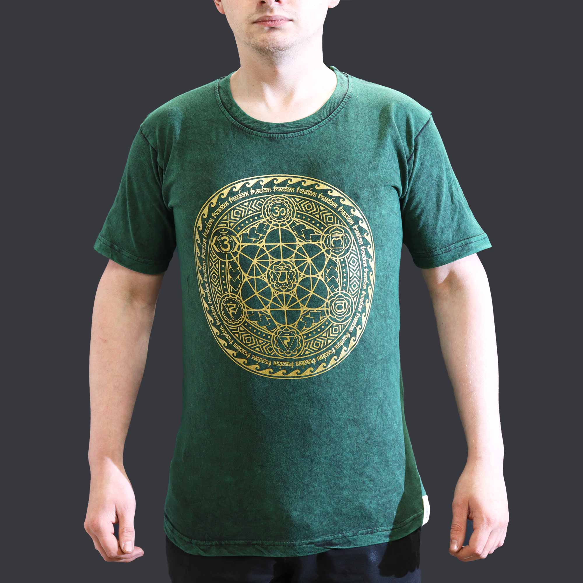 T-shirt bohème Mandala Chakras - Vert émeraude 