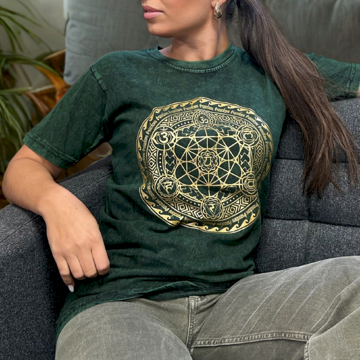 T-shirt bohème Mandala Chakras - Vert émeraude 
