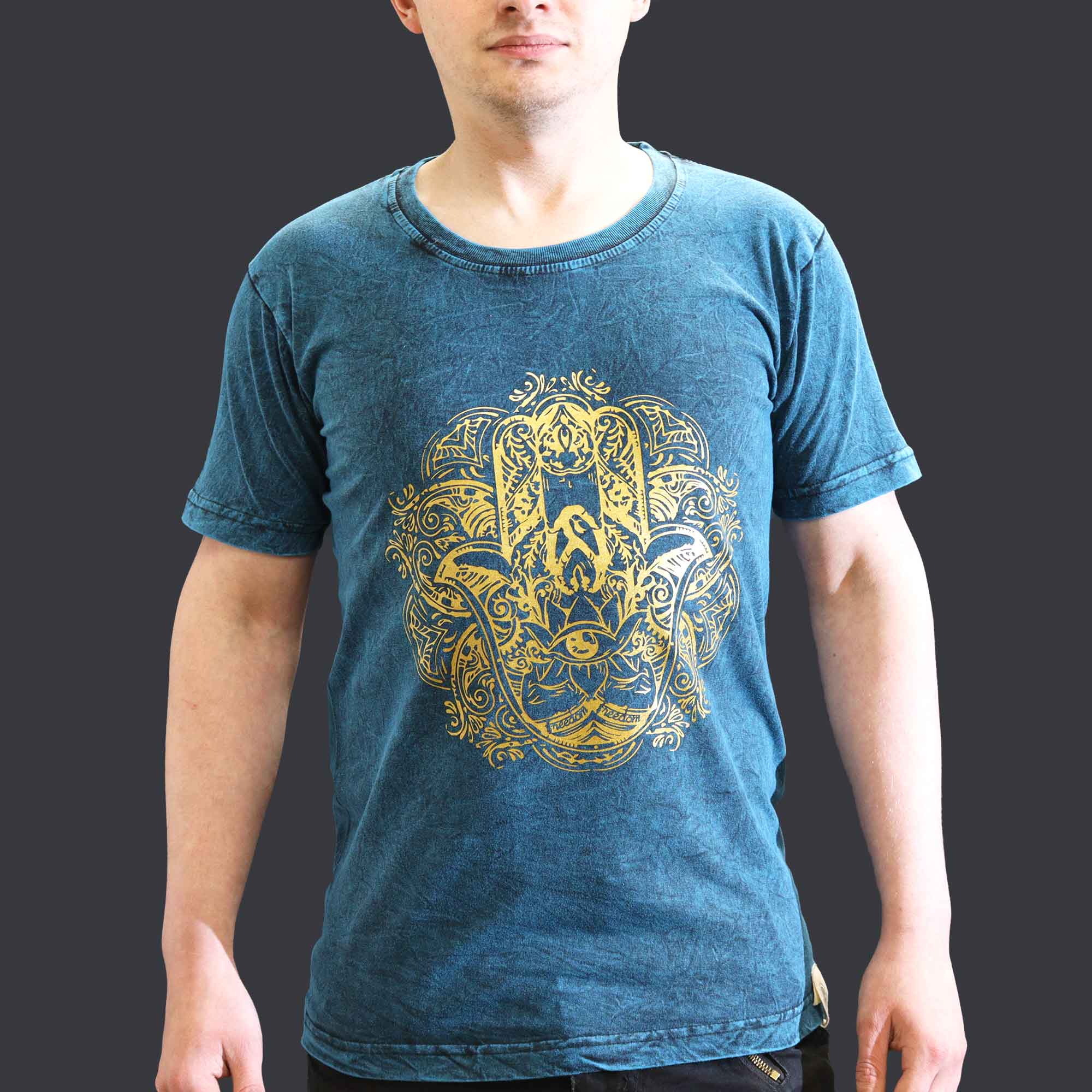 T-shirt bohème Mandala Main - Bleu royal