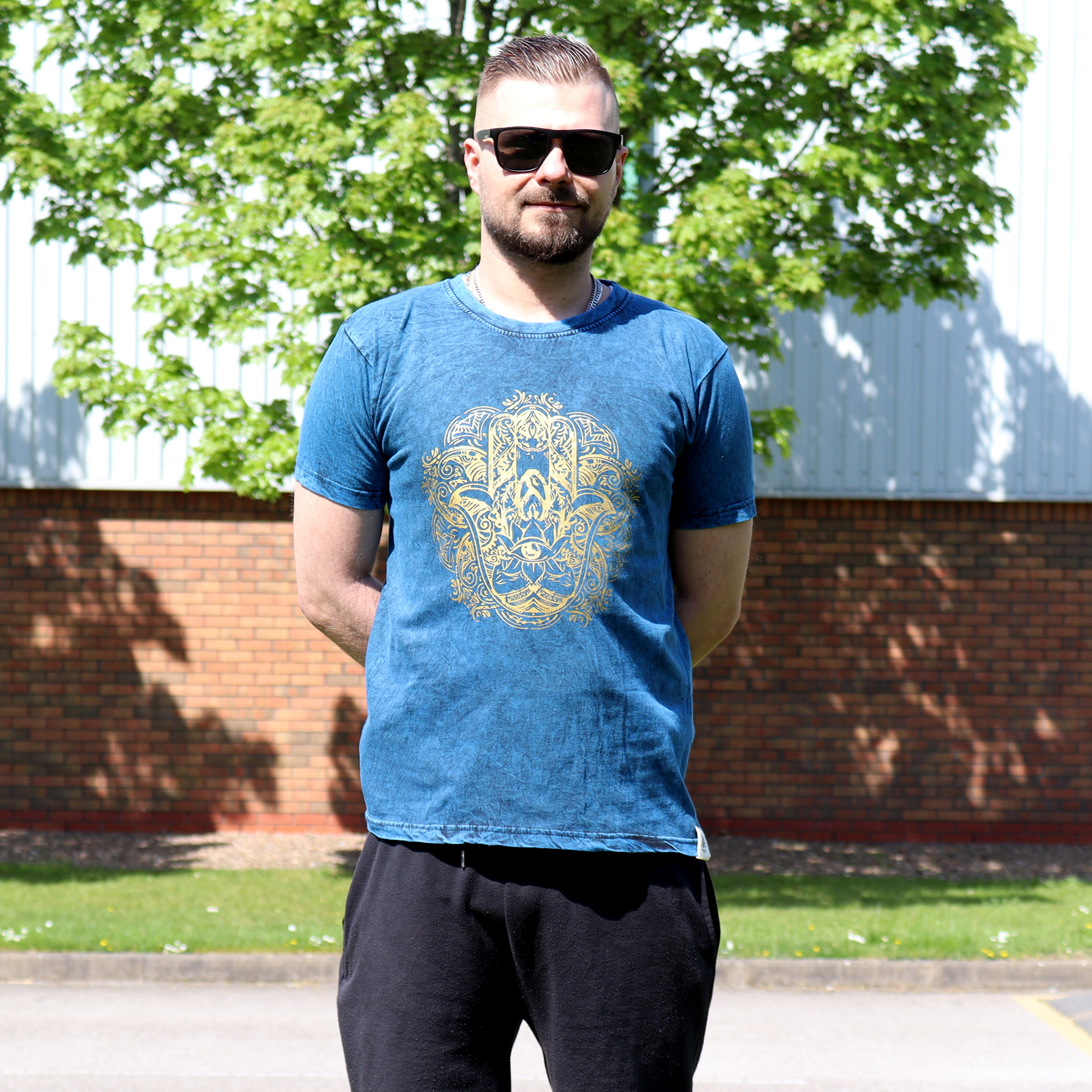T-shirt bohème Mandala Main - Bleu royal