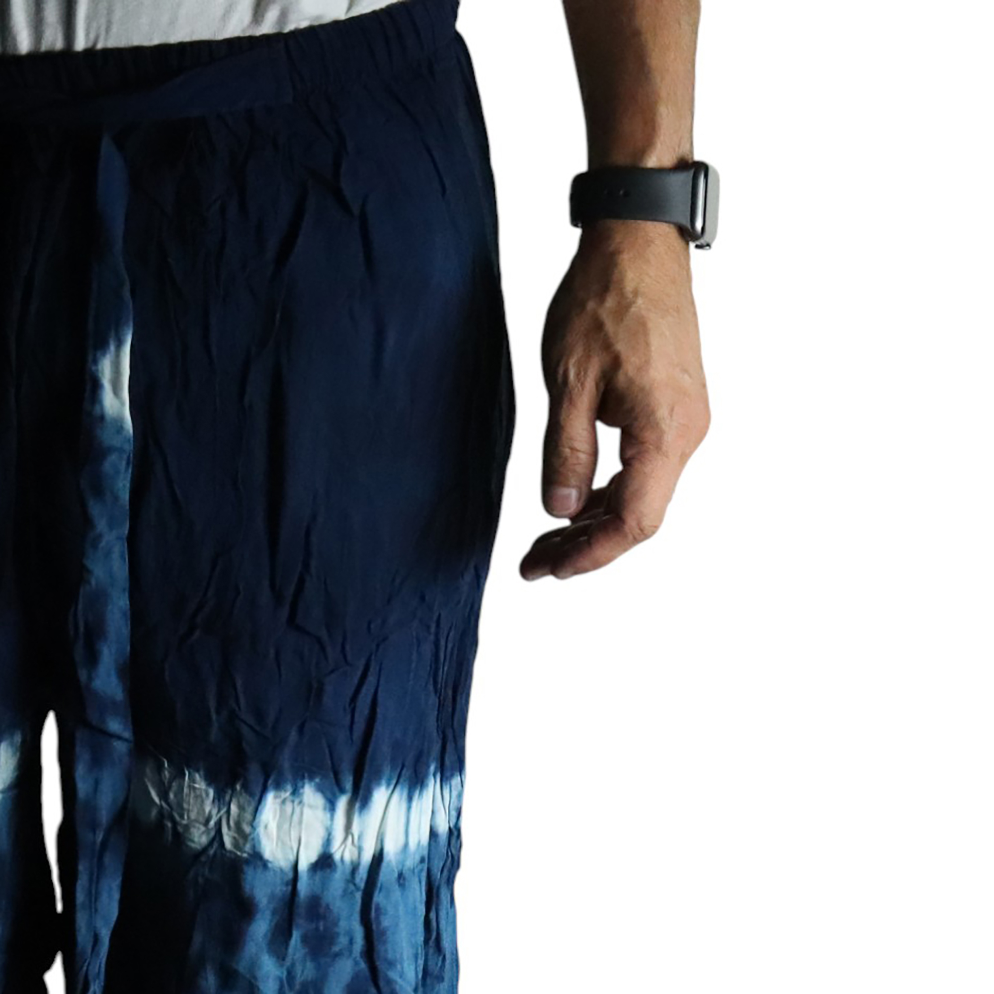 Pantalon de détente style japonais bleu marine et turquoise 