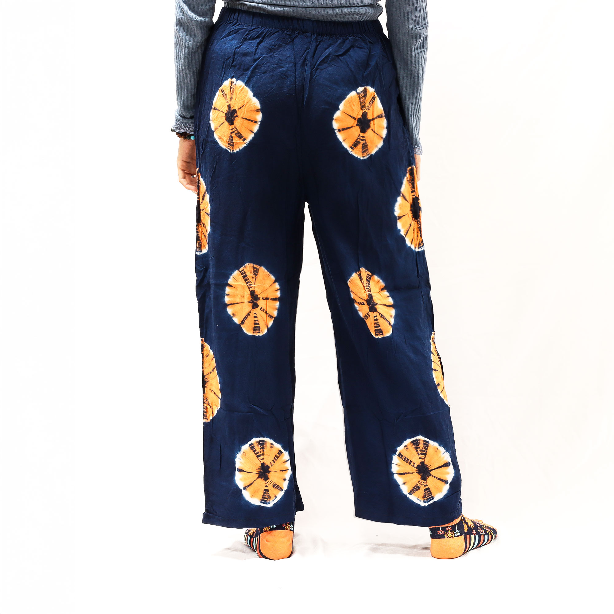 Pantalon de détente style japonais bleu marine et orange