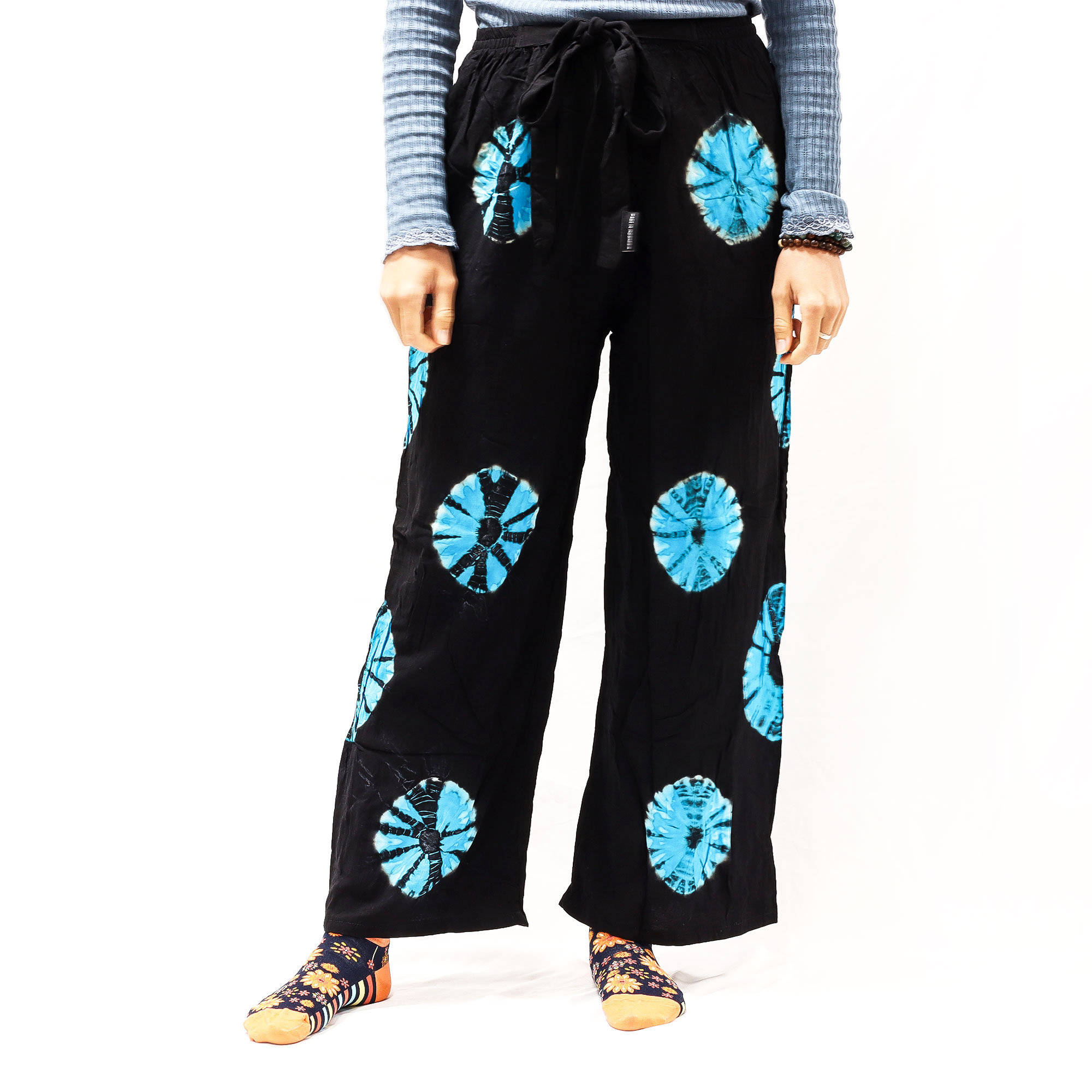 Pantalon de détente style japonais bleu marine et turquoise 