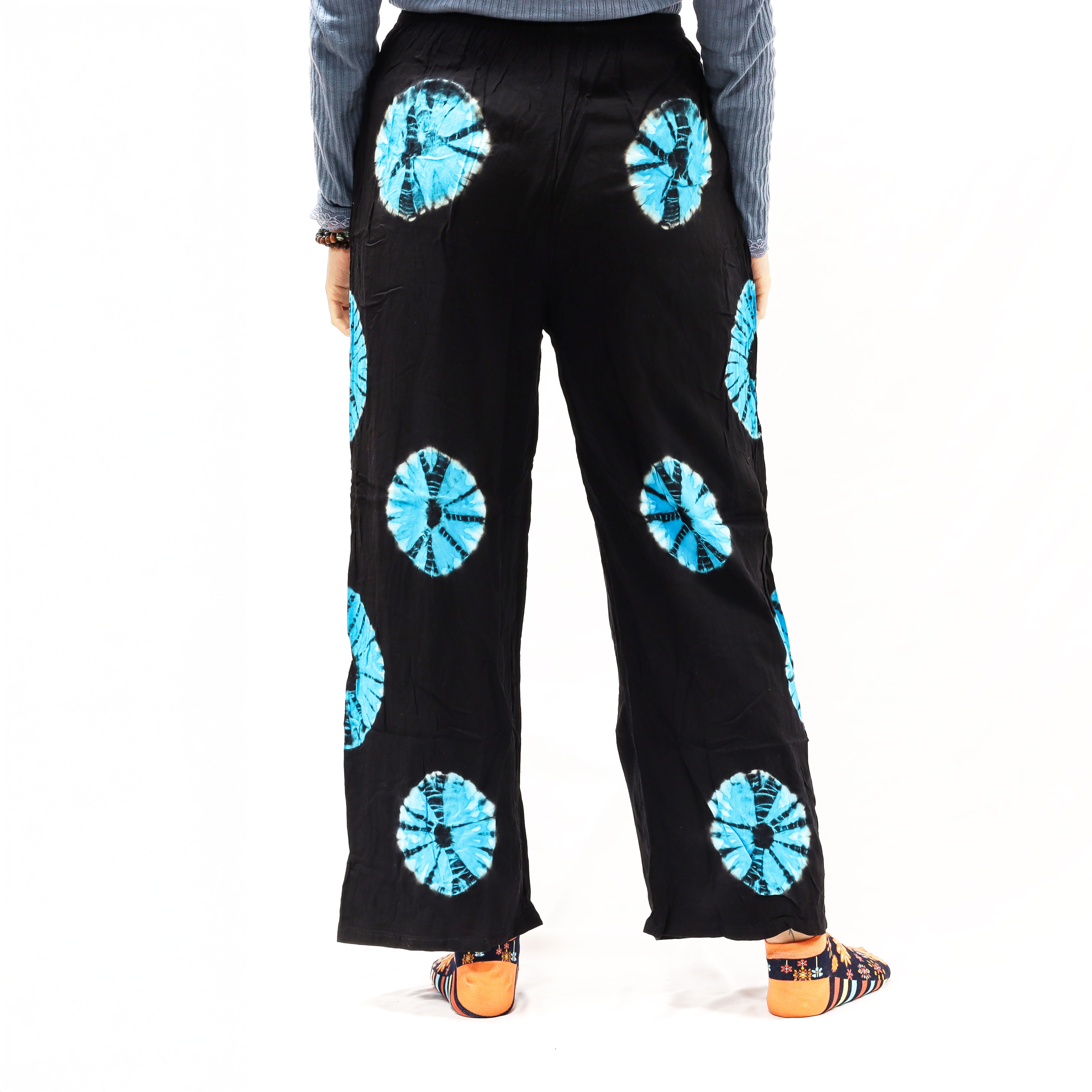 Pantalon de détente style japonais bleu marine et turquoise 