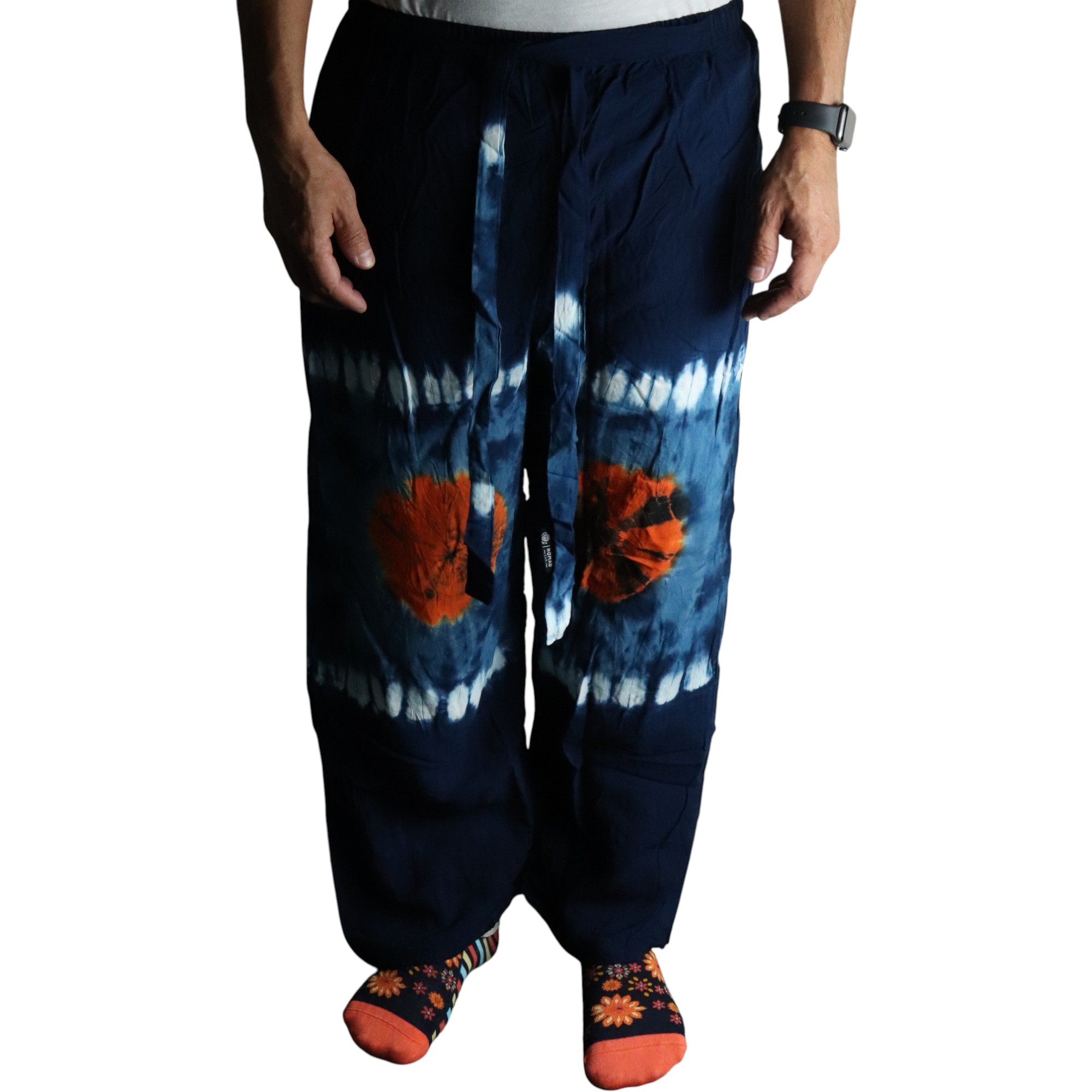 Pantalon de détente style japonais bleu marine et turquoise 