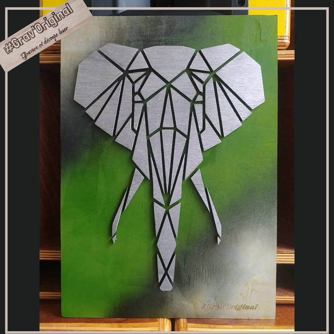 Tableau éléphant géométrique en 3D