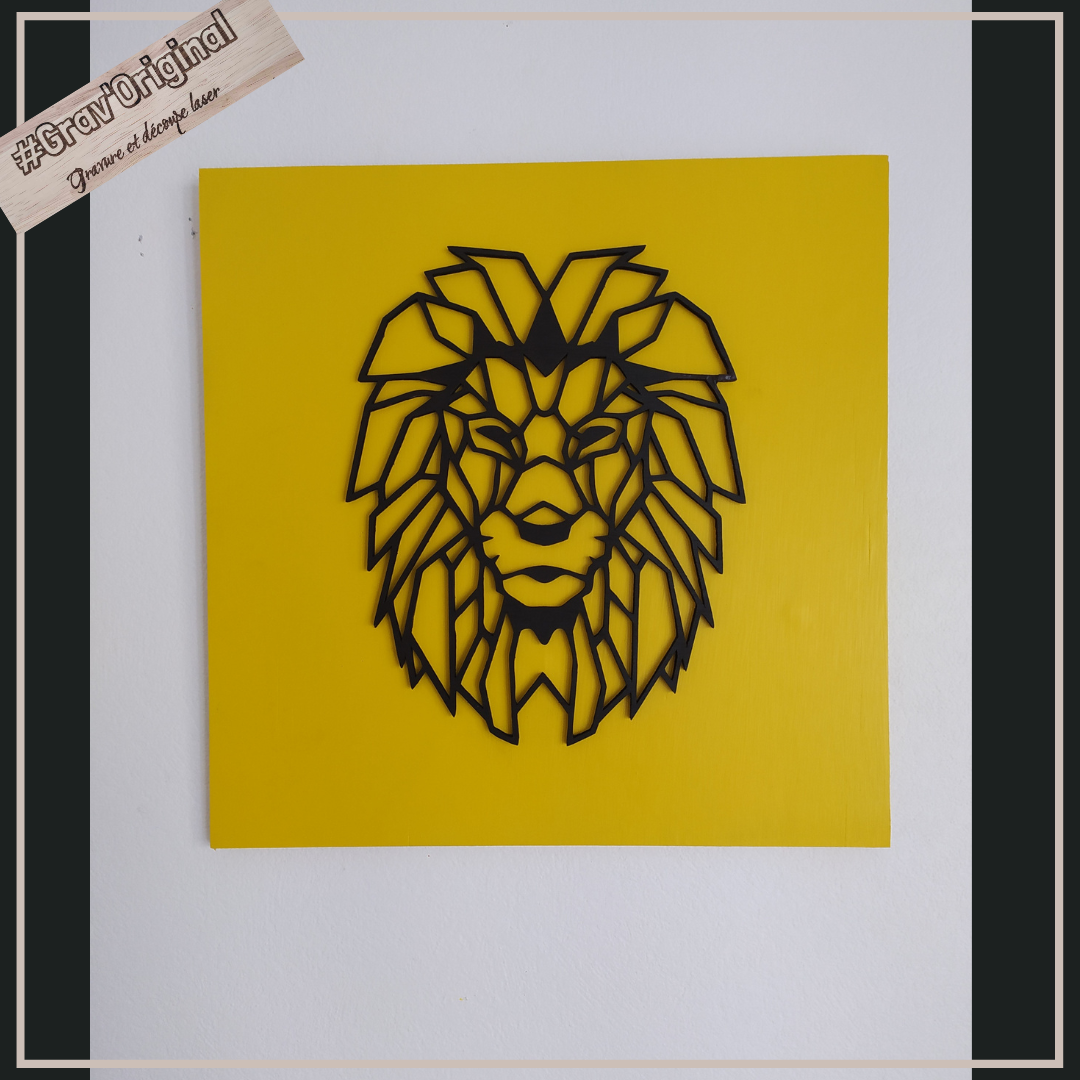Tableau Lion géométrique contour 3D
