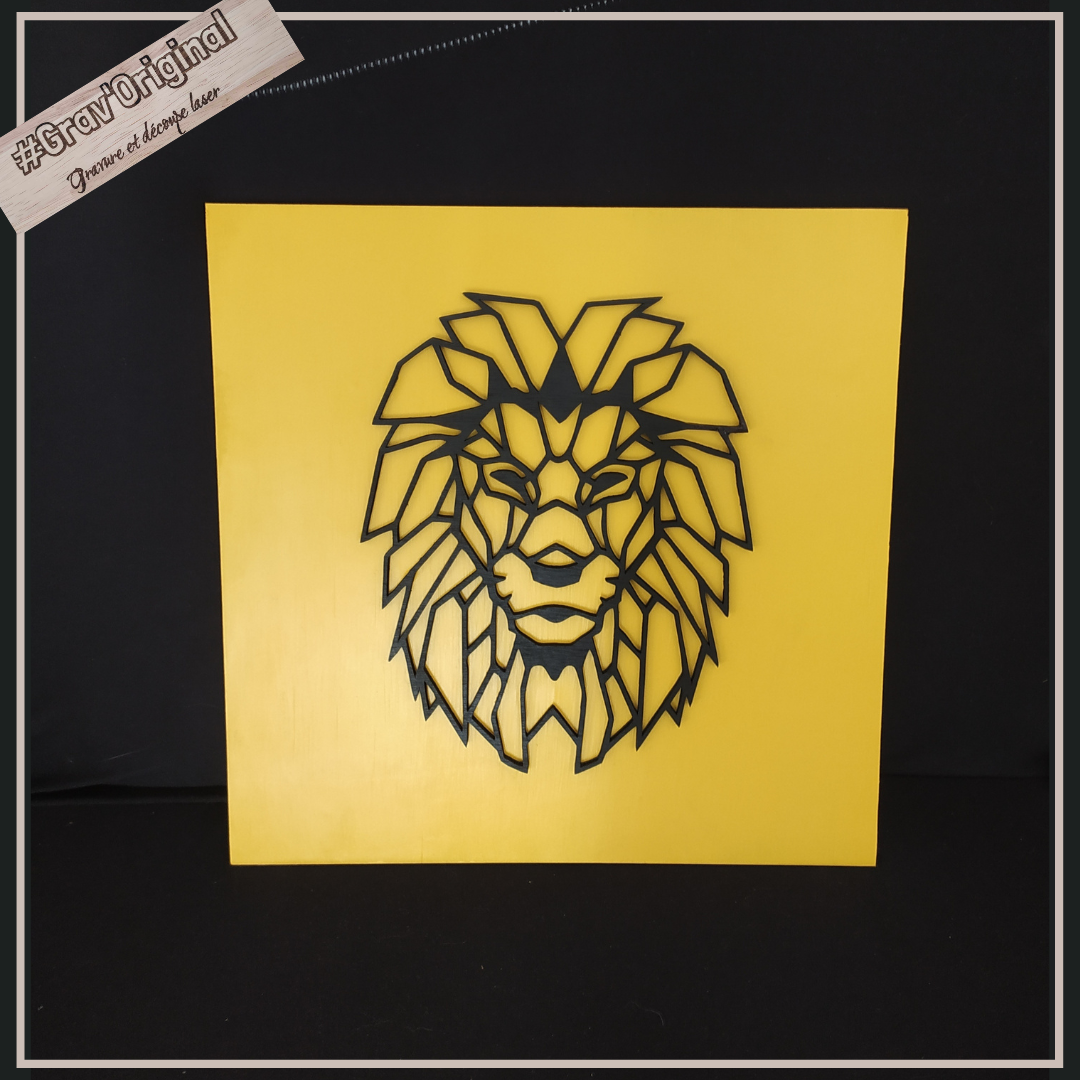 Tableau Lion géométrique contour 3D