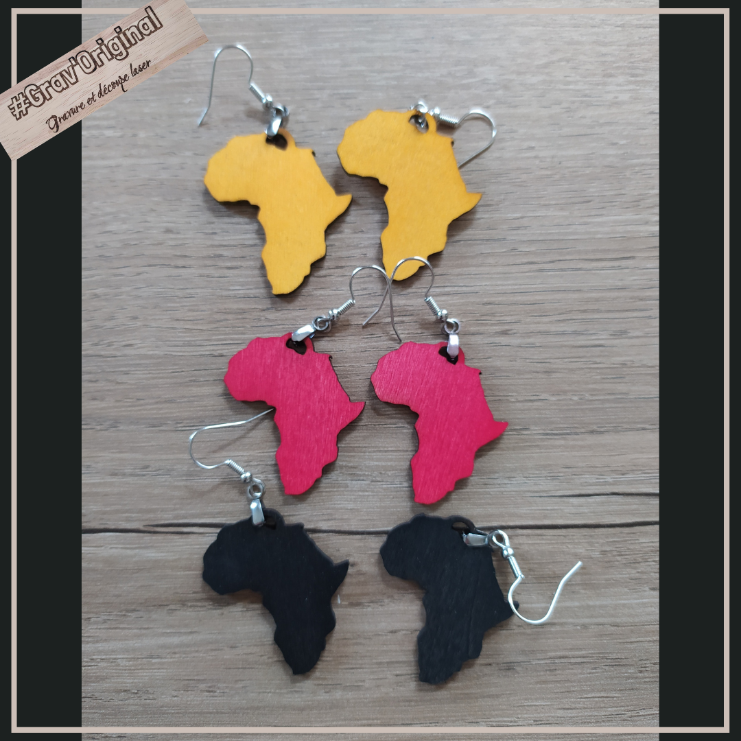 Boucle d'oreille Africa en bois