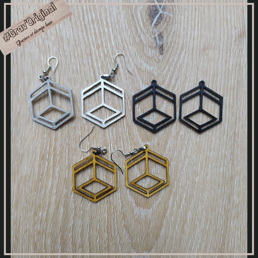 Boucles d'oreille en bois #14 - fabrication artisanale faite en France