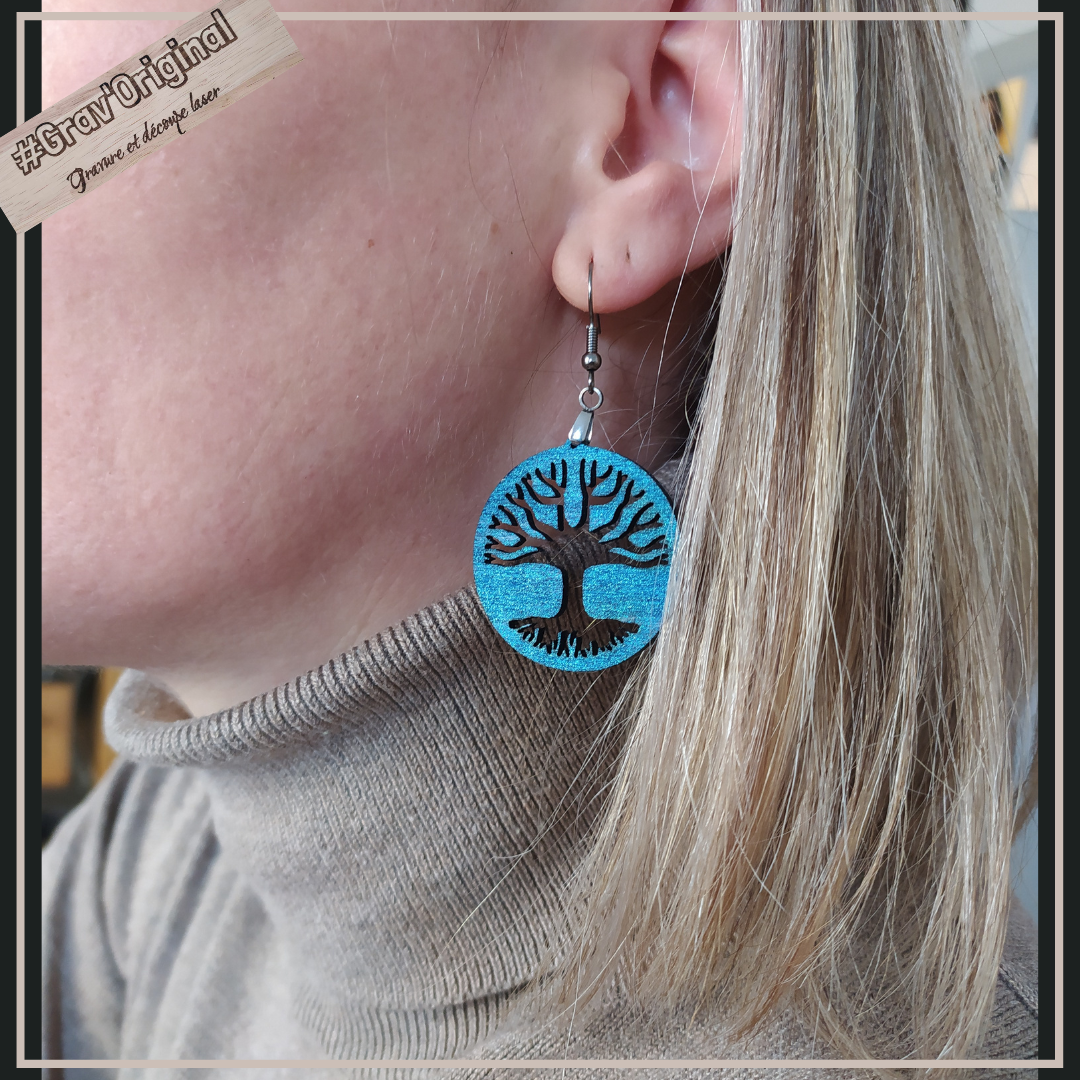 Boucles d'oreille Arbre de vie 2- fabrication artisanale faite en France