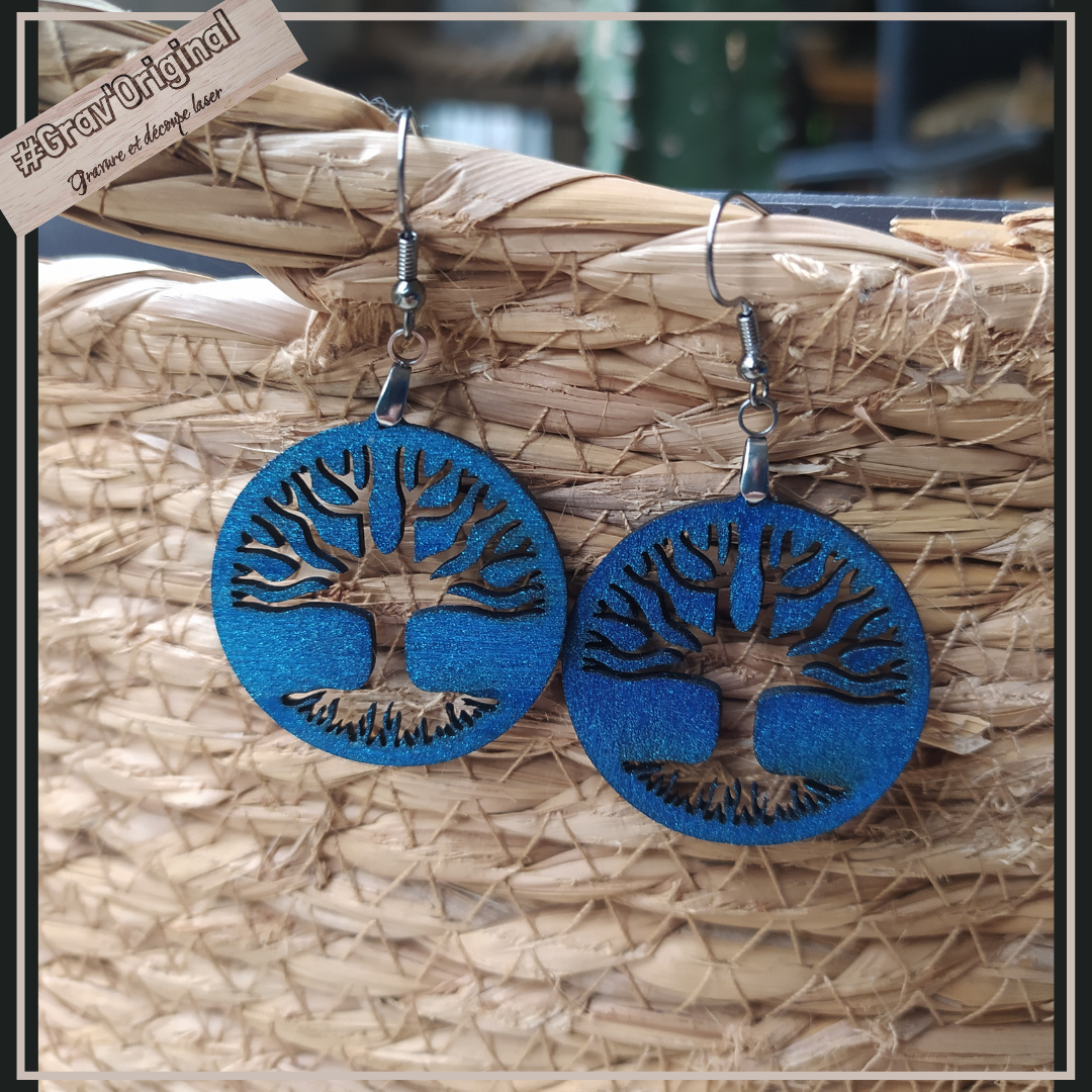 Boucles d'oreille Arbre de vie 2- fabrication artisanale faite en France