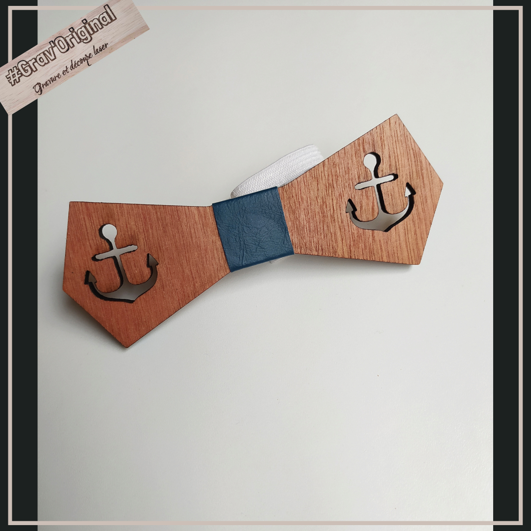 Noeud papillon en bois "ancre"