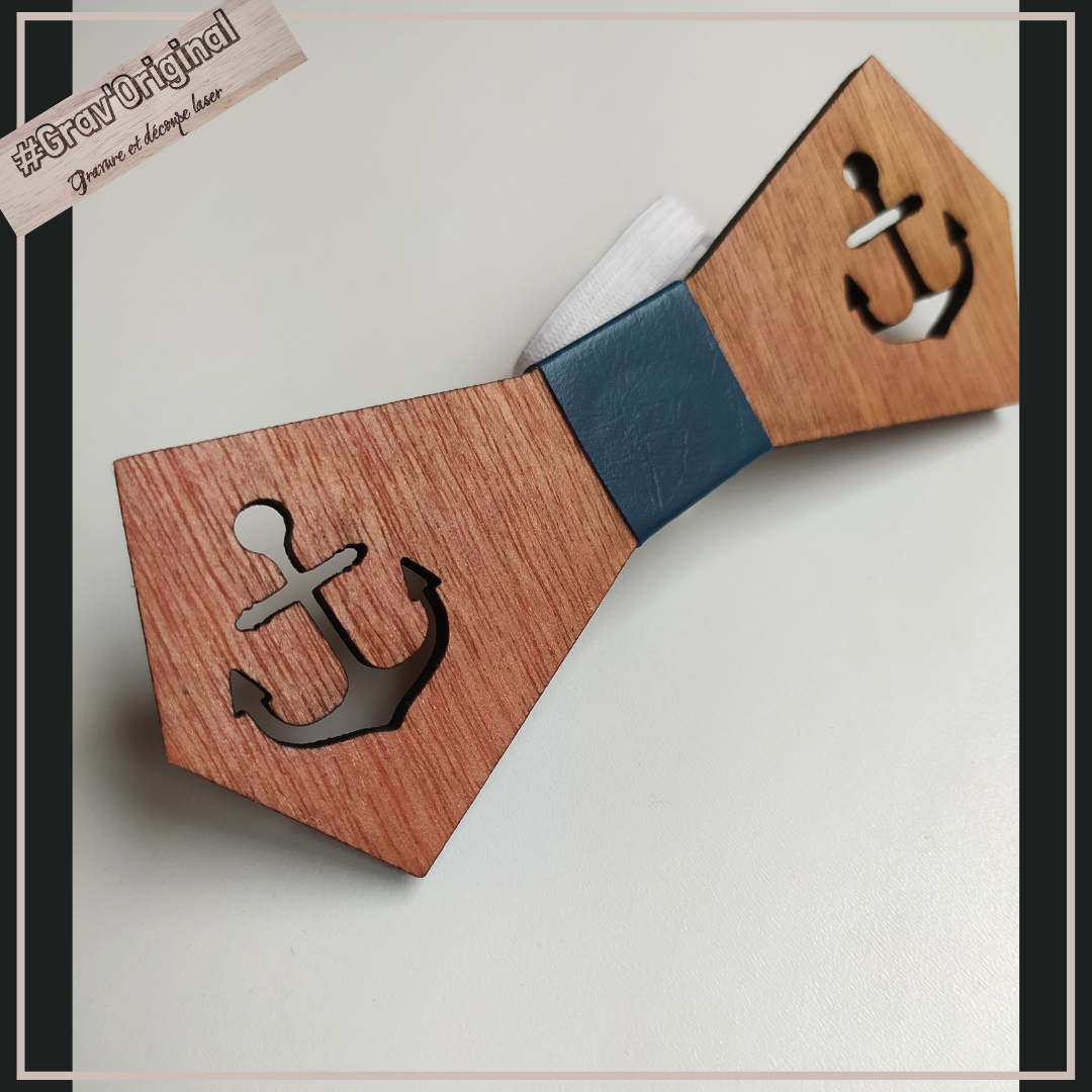 Noeud papillon en bois "ancre"