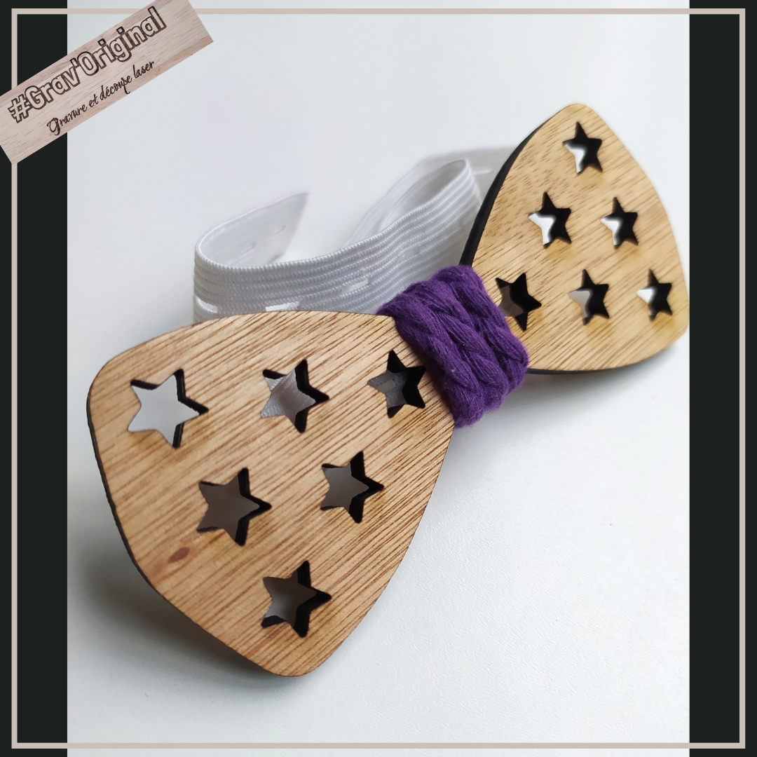Noeud papillon "étoiles" en bois 