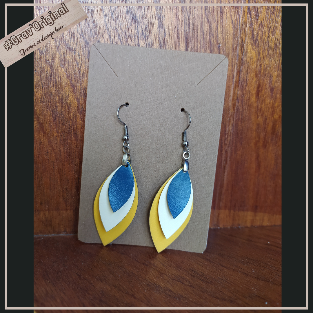 Boucles d'oreille en cuir (simili) #1 - super légères, fabrication artisanale faite en France