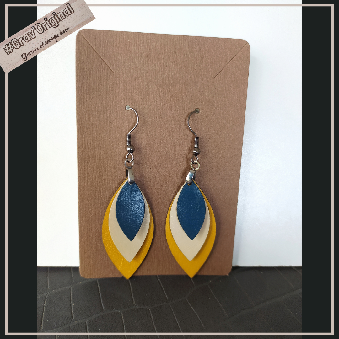 Boucles d'oreille en cuir (simili) #1 - super légères, fabrication artisanale faite en France