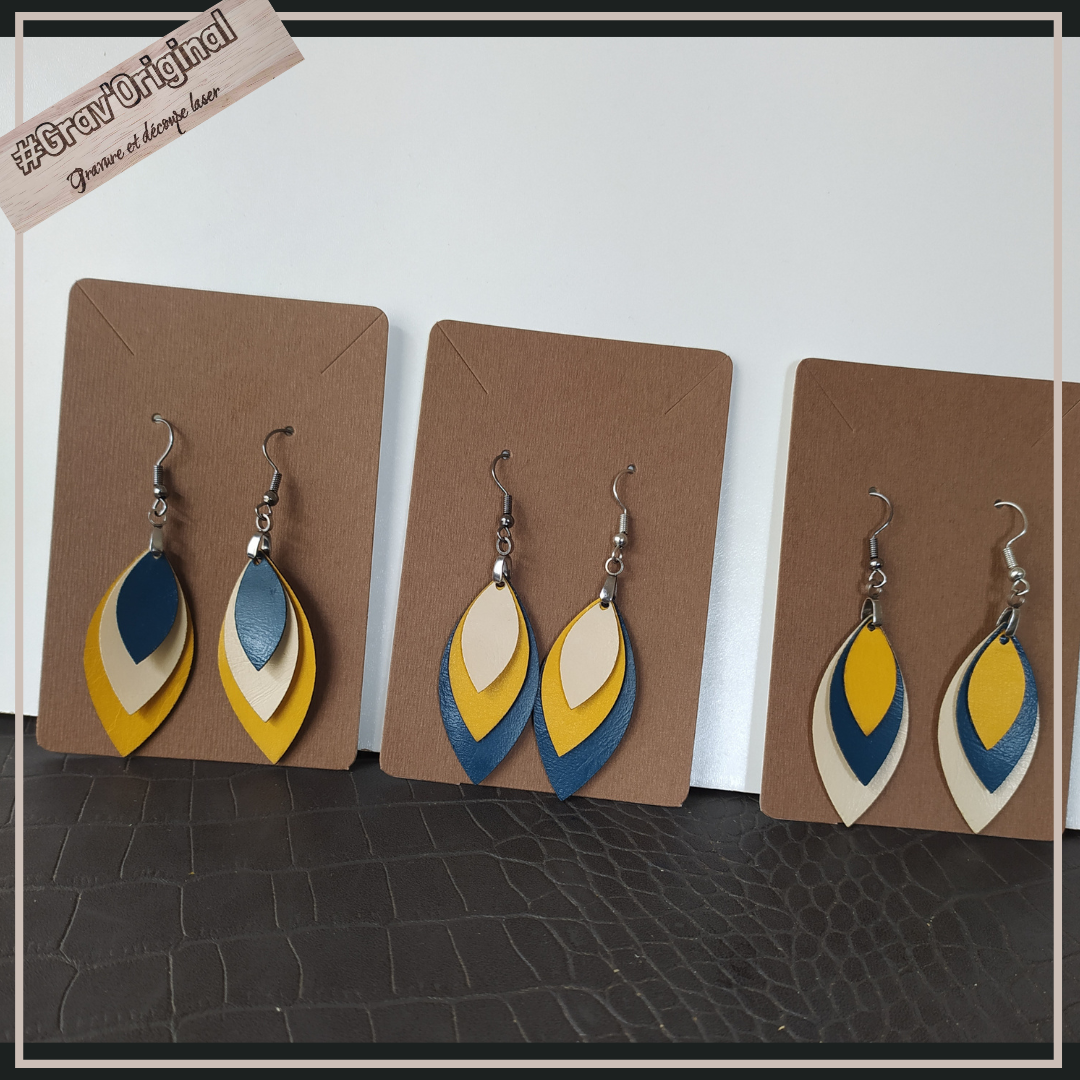 Boucles d'oreille en cuir (simili) #1 - super légères, fabrication artisanale faite en France