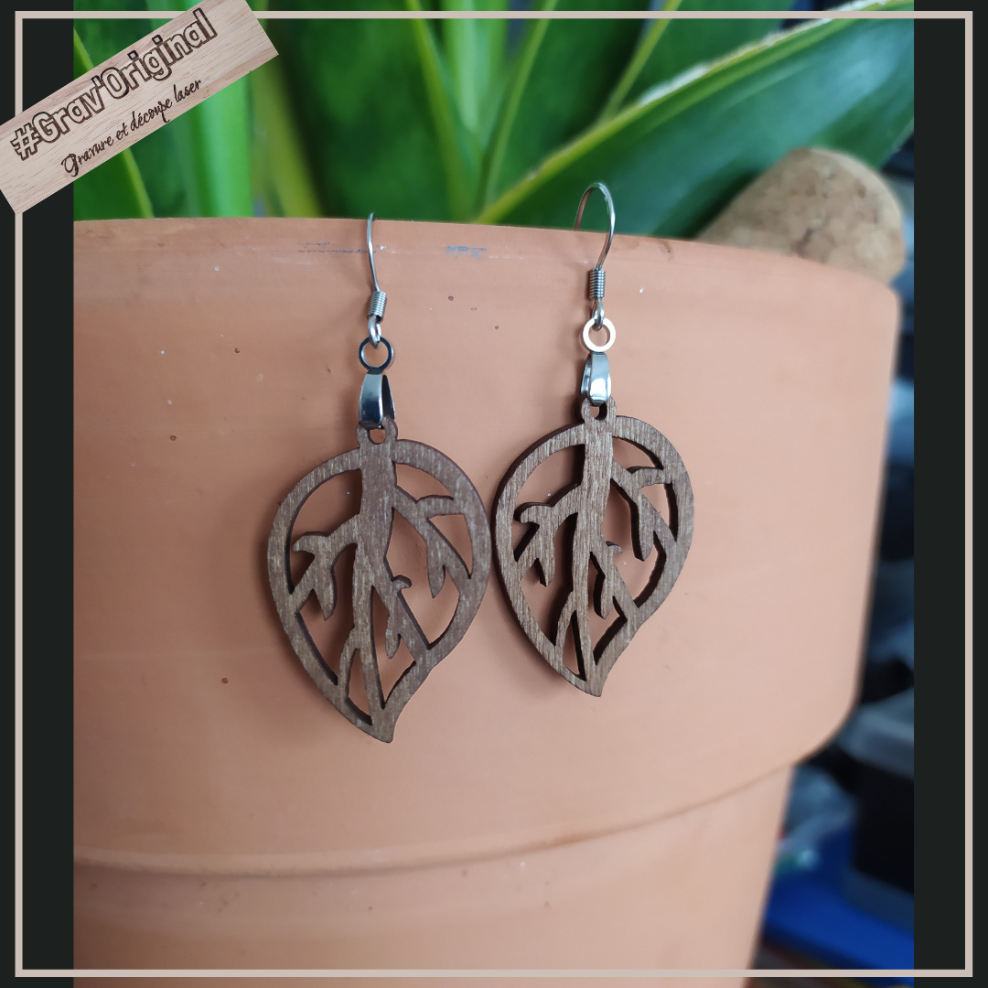 Boucles d'oreille en bois #25 - très légères, fabrication artisanale faite en France