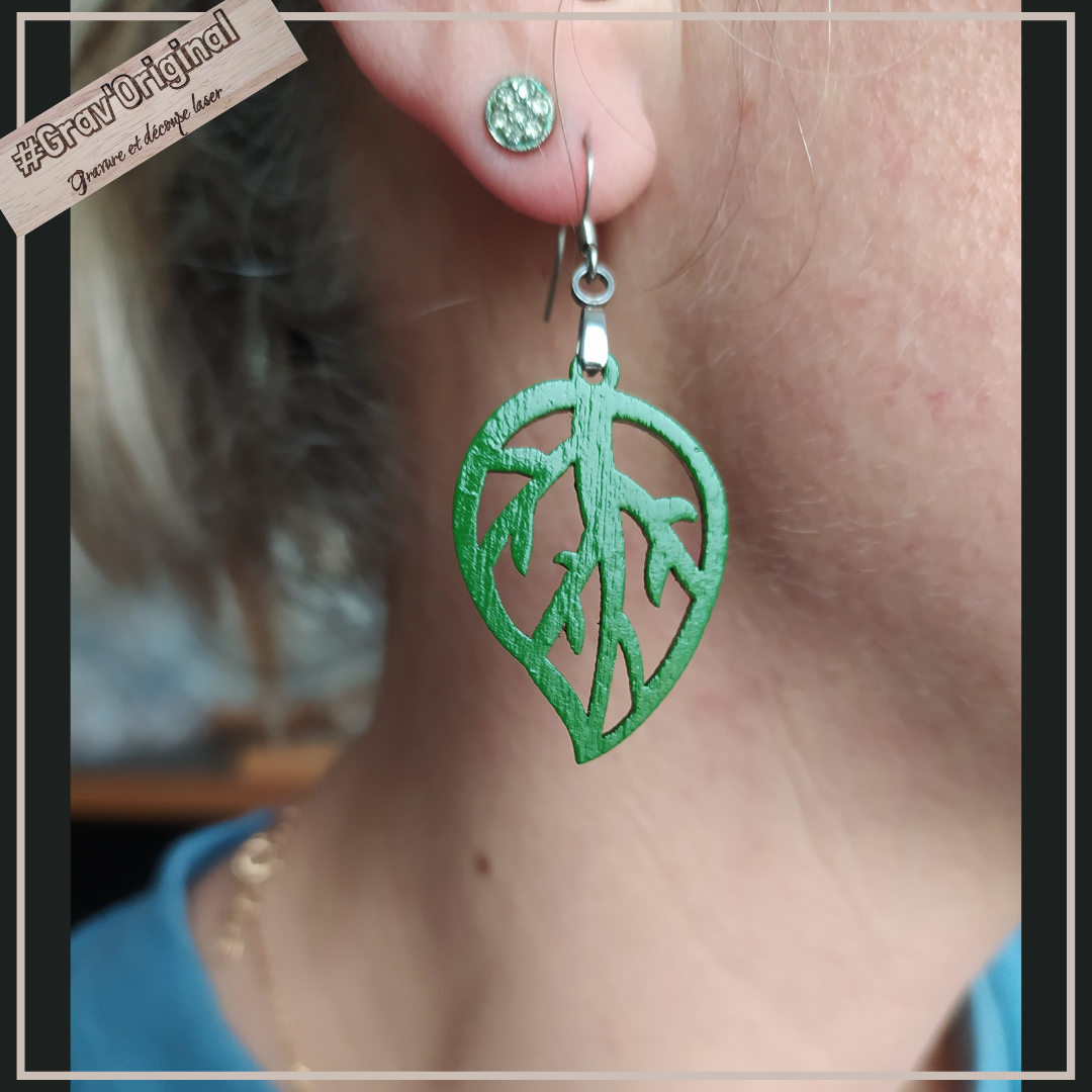 Boucles d'oreille en bois #25 - très légères, fabrication artisanale faite en France