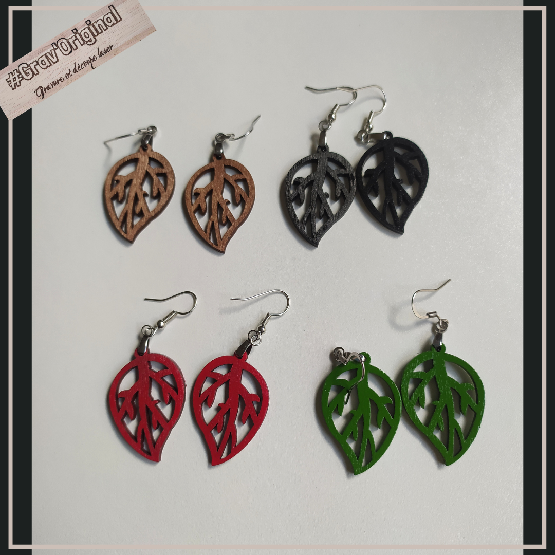 Boucles d'oreille en bois #25 - très légères, fabrication artisanale faite en France