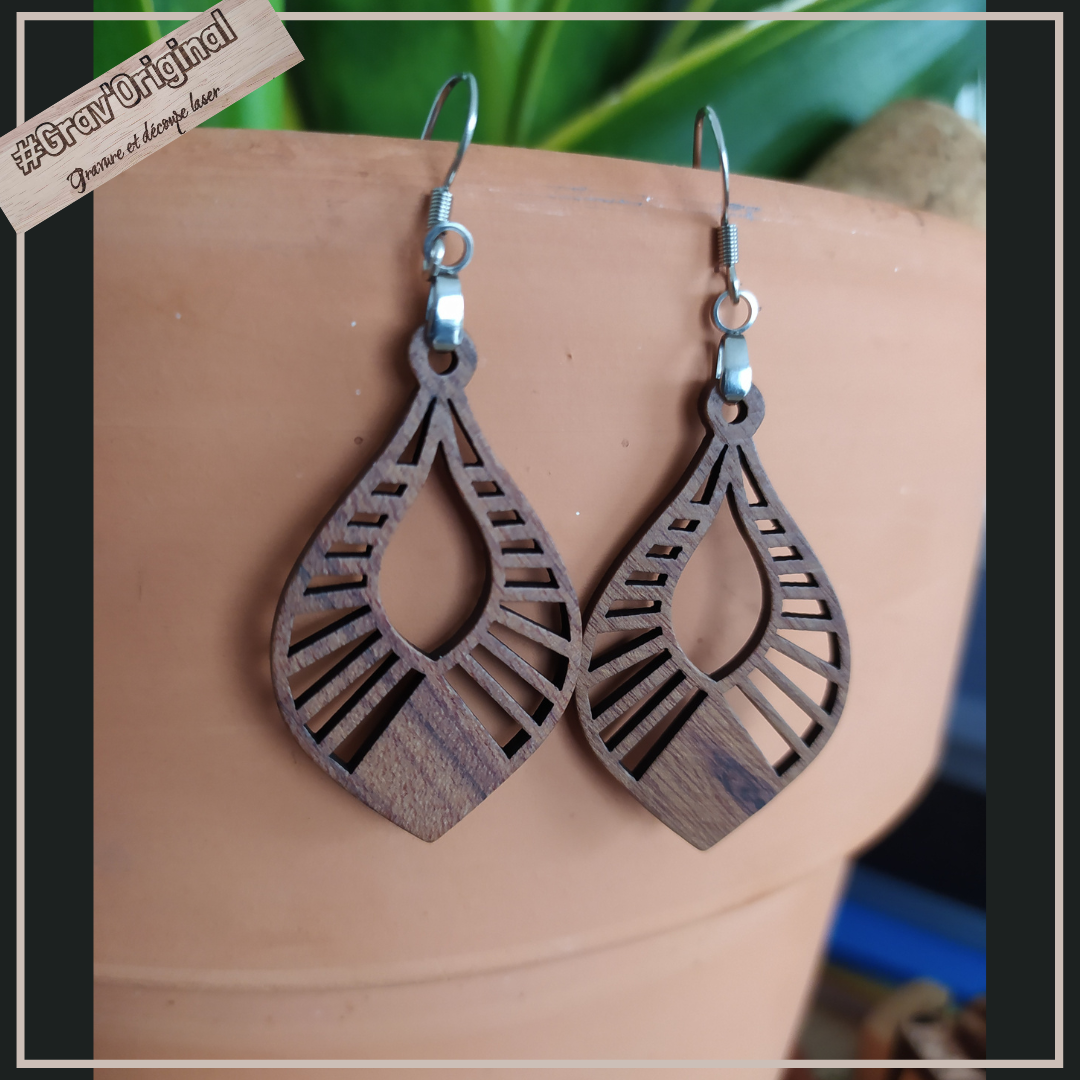 Boucles d'oreille en bois #26 - très légères - fabrication artisanale faite en France