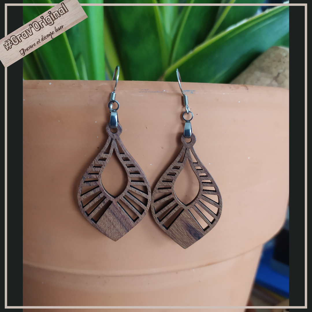 Boucles d'oreille en bois #26 - très légères - fabrication artisanale faite en France
