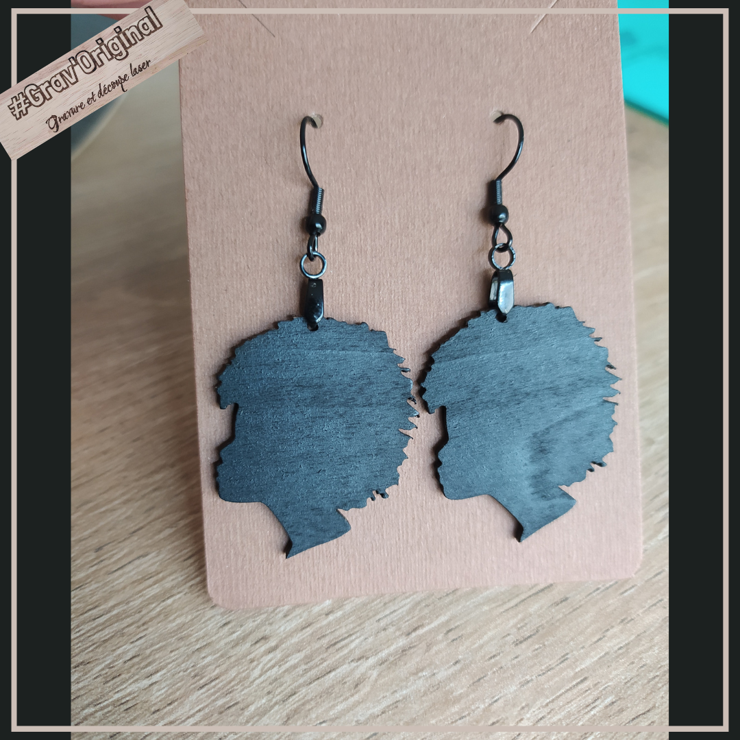Boucle d'oreilles "black woman" #1 - en bois ultra légère