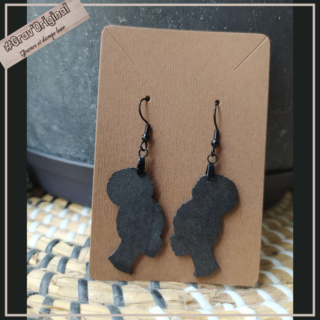 Boucle d'oreilles "black woman" #2 - en bois ultra légère