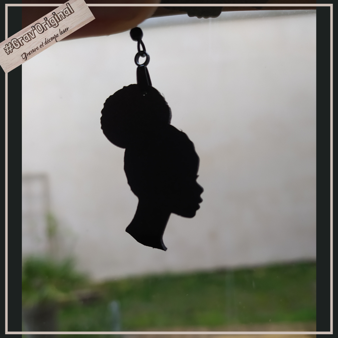 Boucle d'oreilles "black woman" #2 - en bois ultra légère