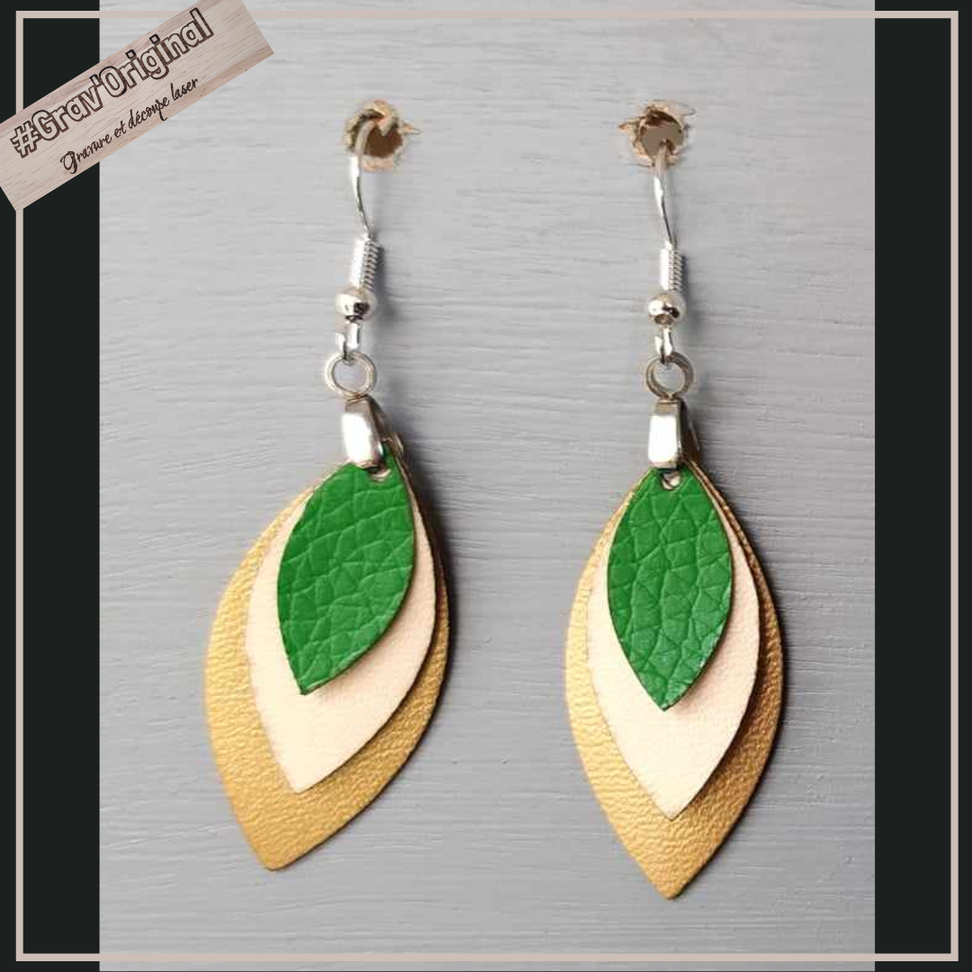 Boucles d'oreille en cuir (simili) #2 -  super légères, fabrication artisanale faite en France