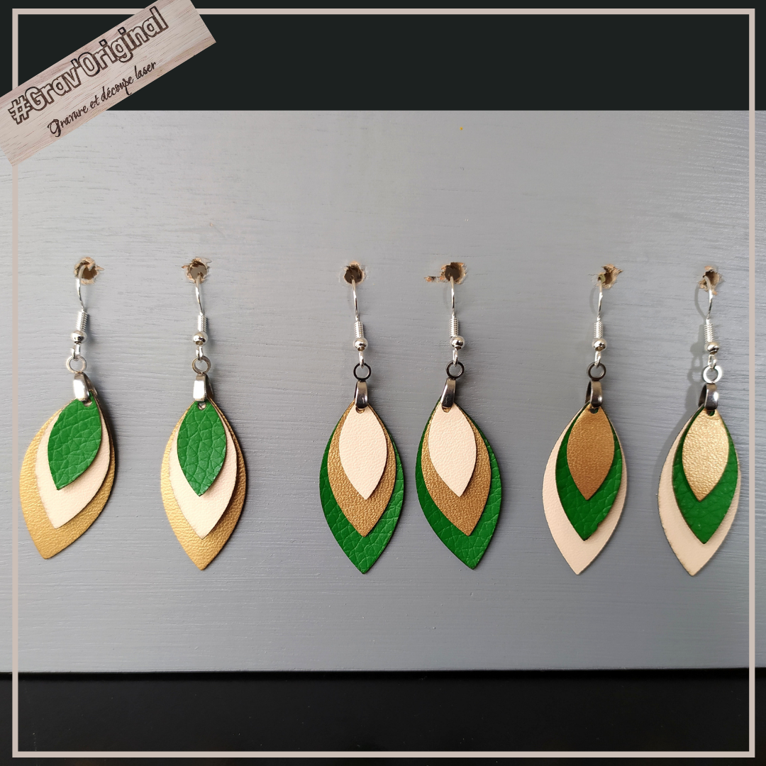 Boucles d'oreille en cuir (simili) #2 -  super légères, fabrication artisanale faite en France