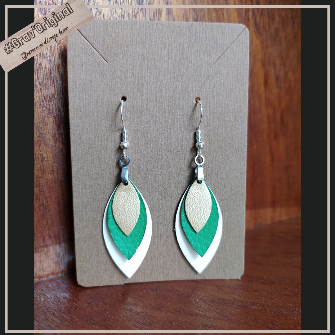 Boucles d'oreille en cuir (simili) #2 -  super légères, fabrication artisanale faite en France
