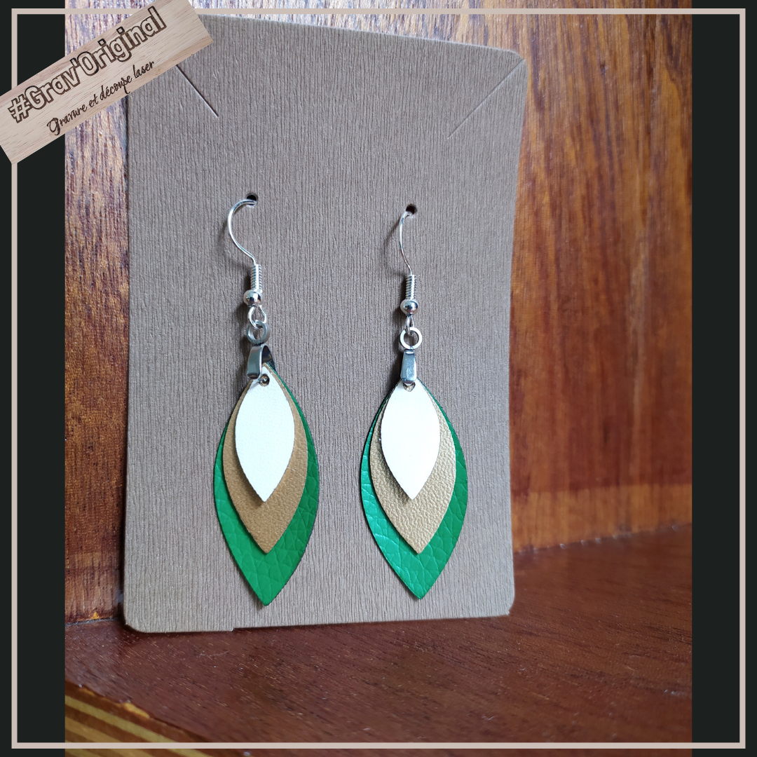 Boucles d'oreille en cuir (simili) #2 -  super légères, fabrication artisanale faite en France