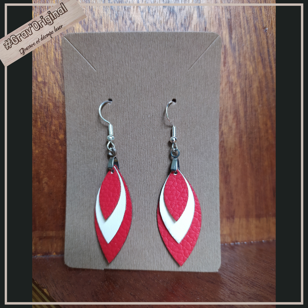 Boucles d'oreille en cuir (simili) #3 -  super légères, fabrication artisanale faite en France