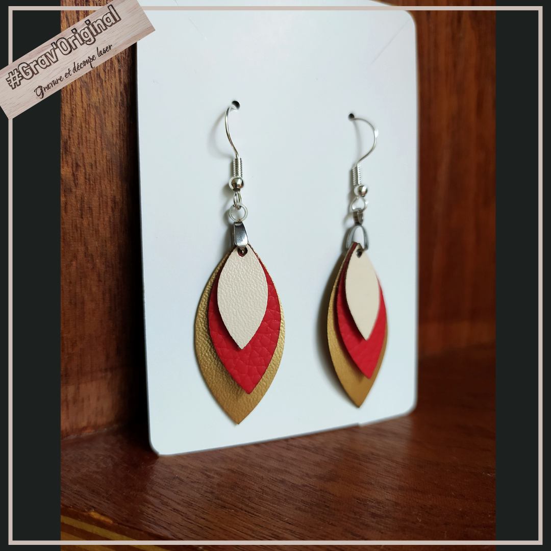 Boucles d'oreille en cuir (simili) #3 -  super légères, fabrication artisanale faite en France