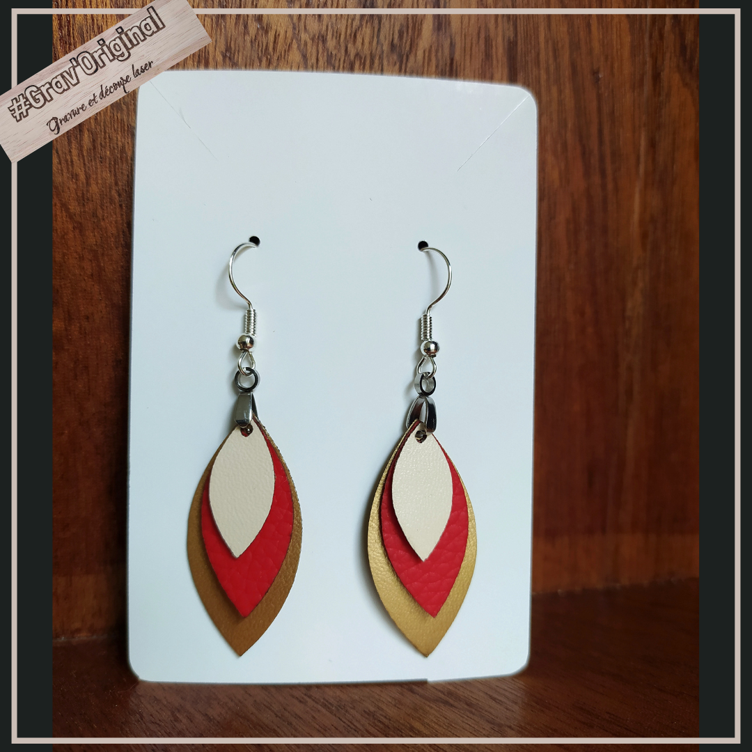Boucles d'oreille en cuir (simili) #3 -  super légères, fabrication artisanale faite en France
