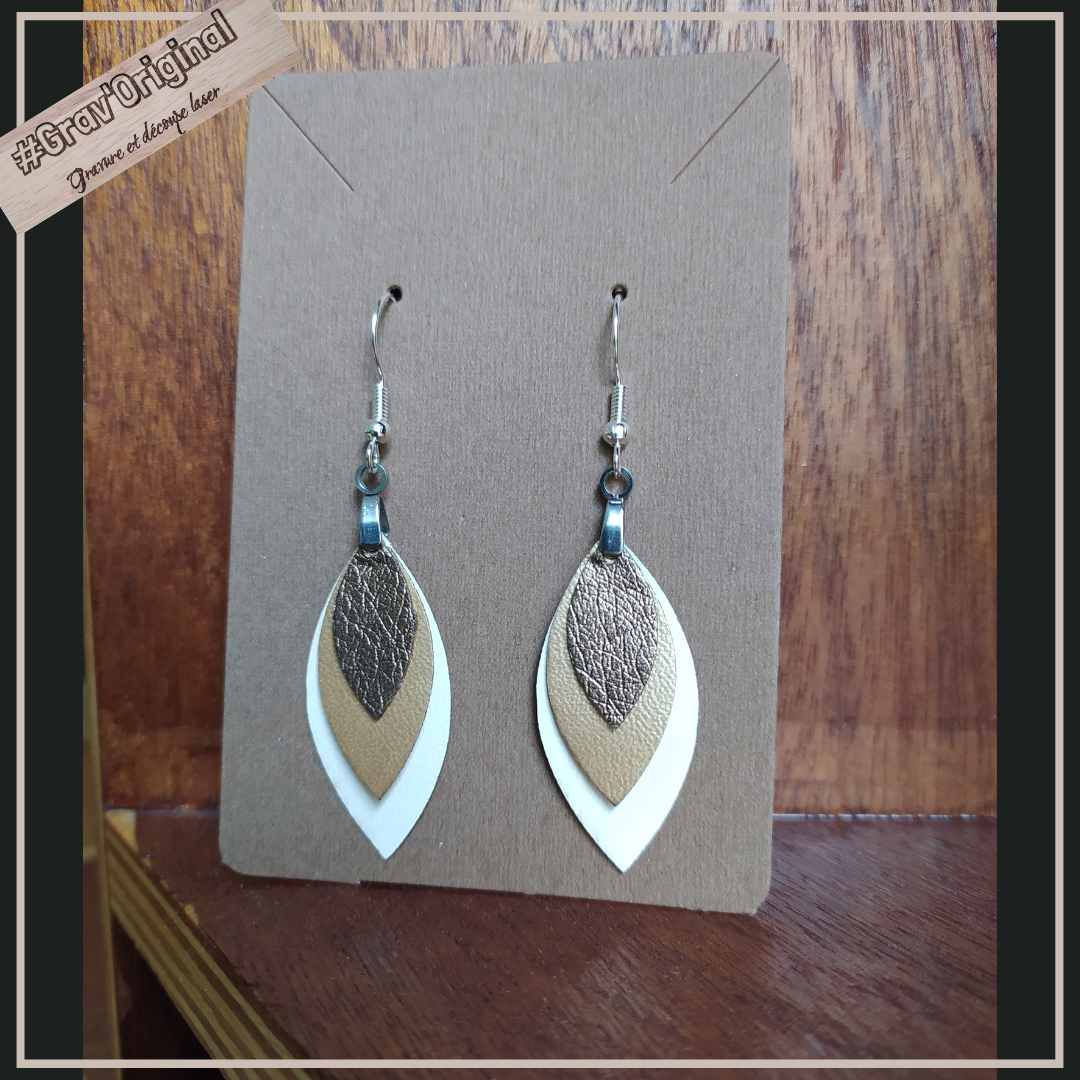 Boucles d'oreille en cuir (simili) #4 -  super légères, fabrication artisanale faite en France