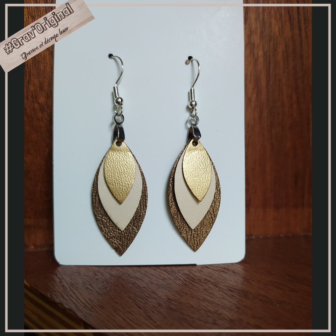 Boucles d'oreille en cuir (simili) #4 -  super légères, fabrication artisanale faite en France