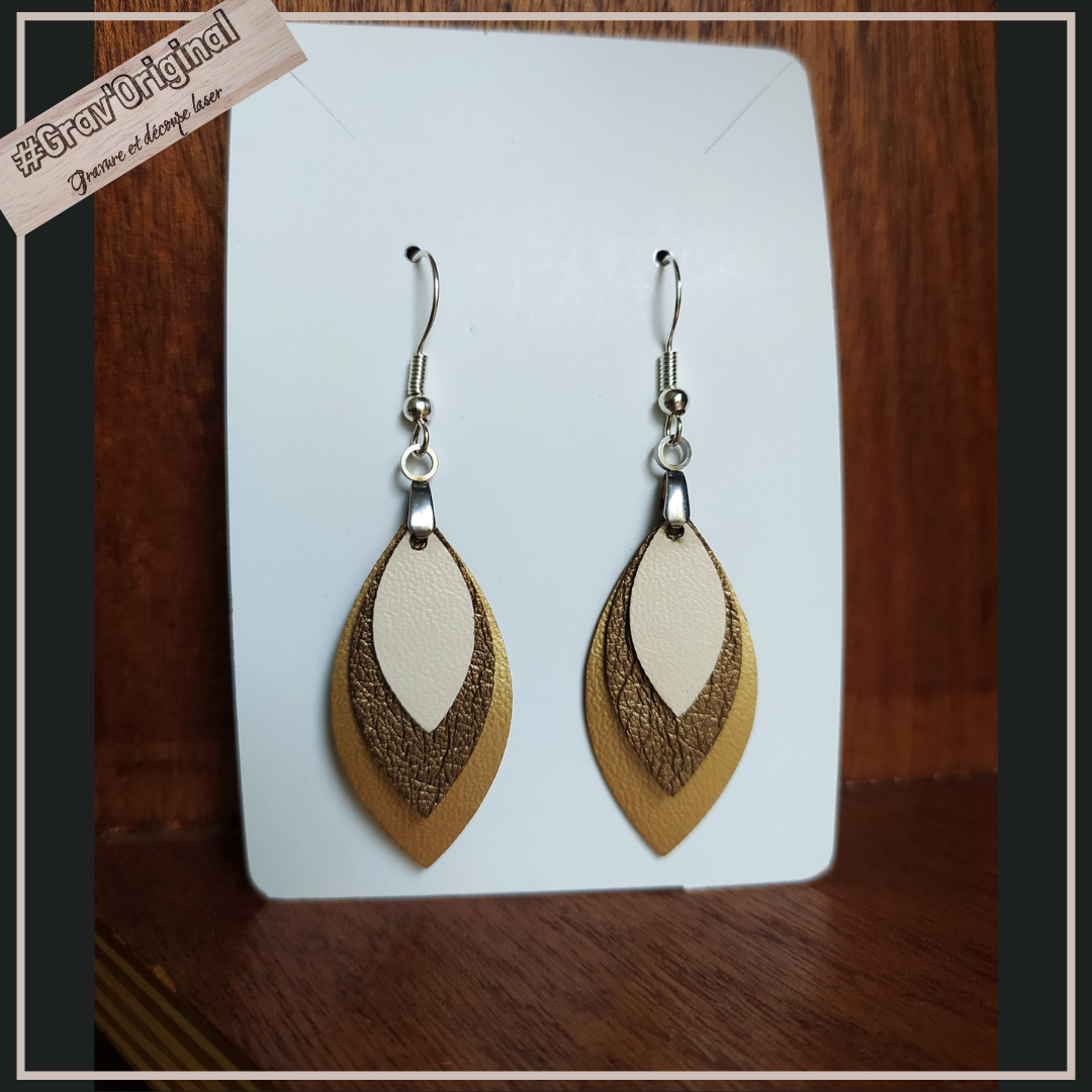 Boucles d'oreille en cuir (simili) #4 -  super légères, fabrication artisanale faite en France