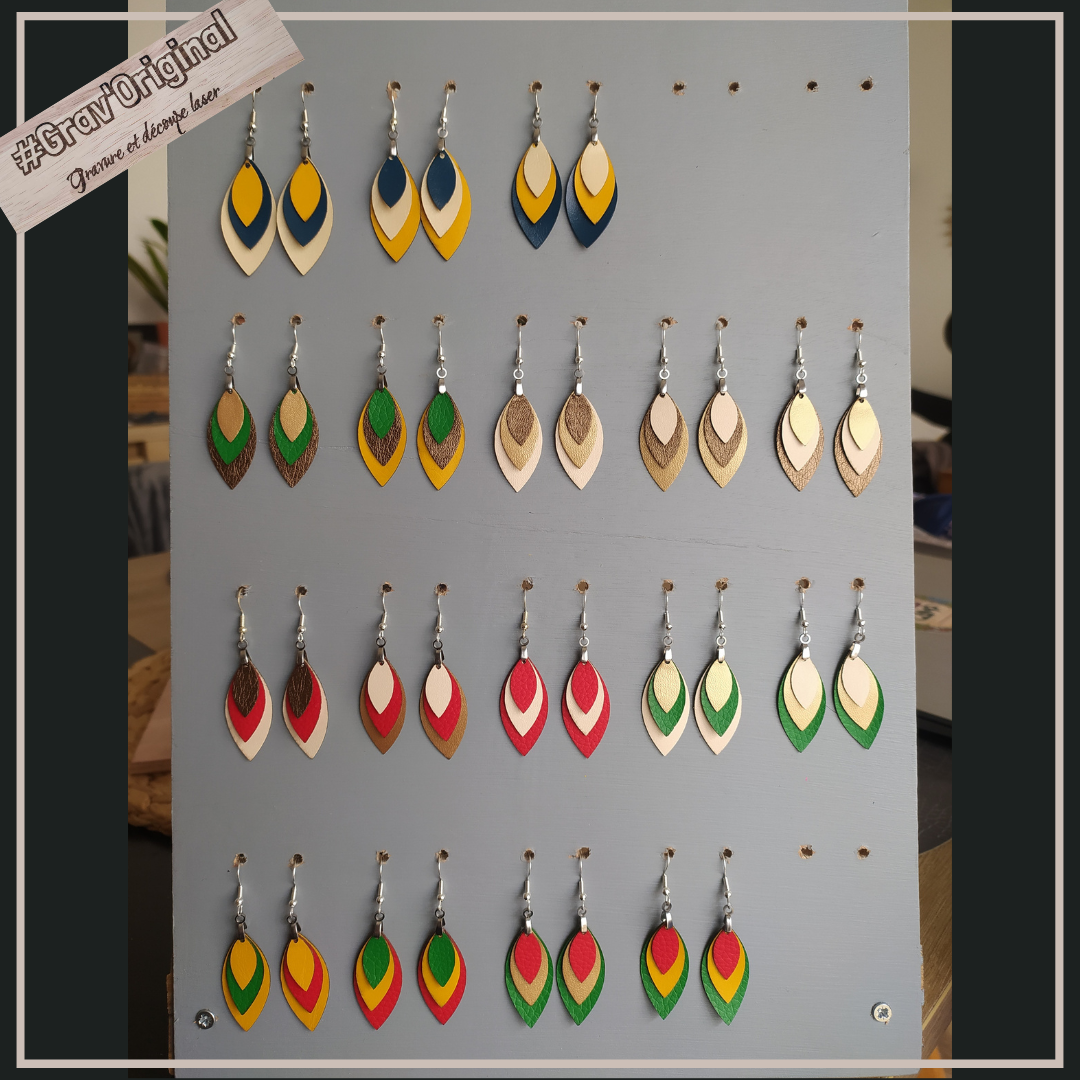 Boucles d'oreille en cuir (simili) #vertjaunerouge -  super légères, fabrication artisanale faite en France