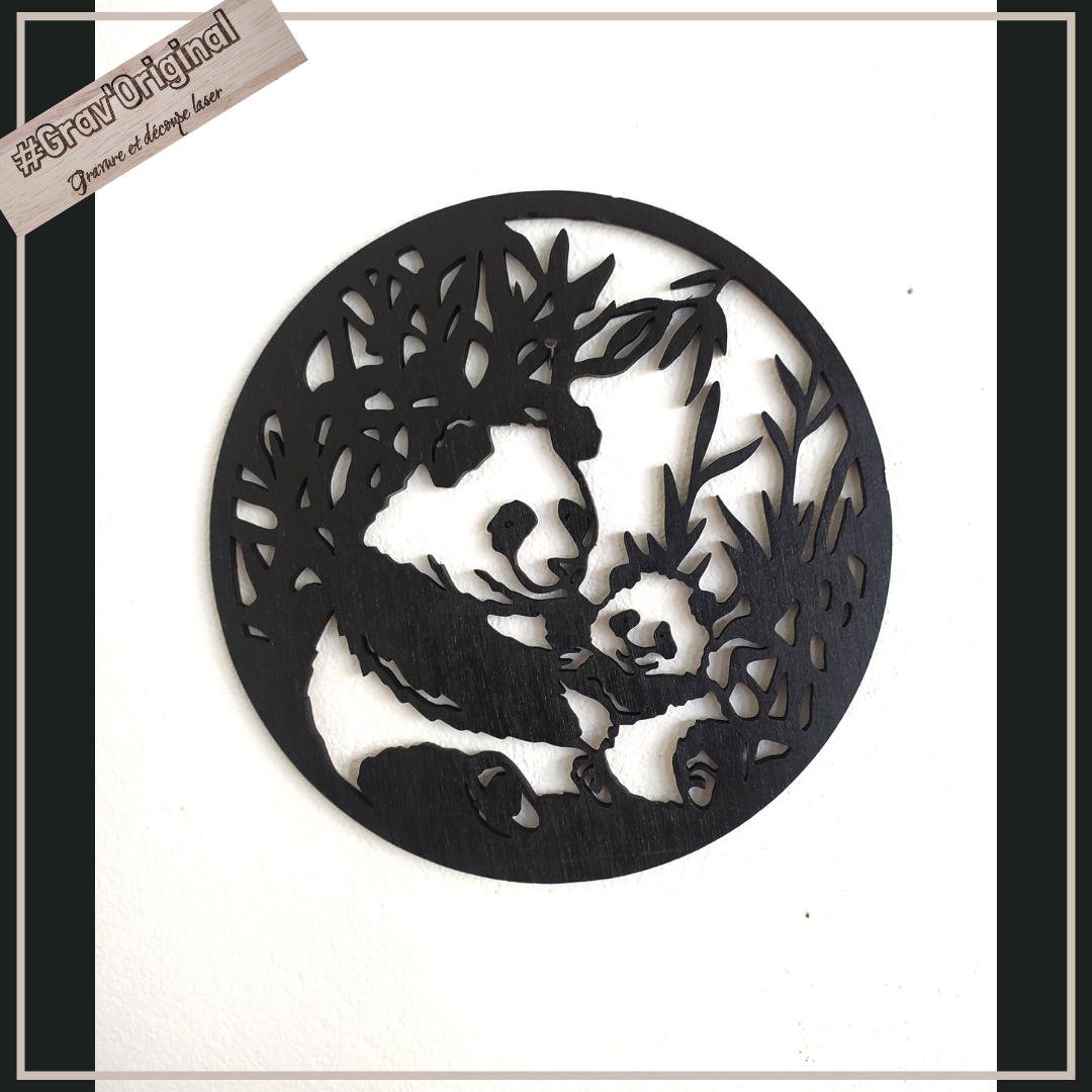 Décoration murale en bois "famille panda"